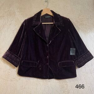 NWT TAHARI Velour Velvet Swing Jacket Blazer Sz 2 Embroidered Accents Purple$468